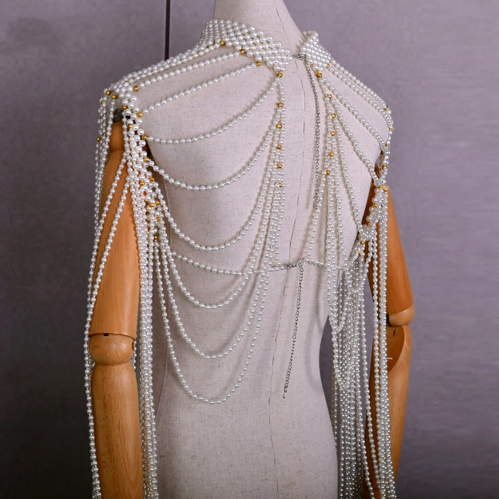 European And American Luxury Beaded Bridal Gown Shawl view 3