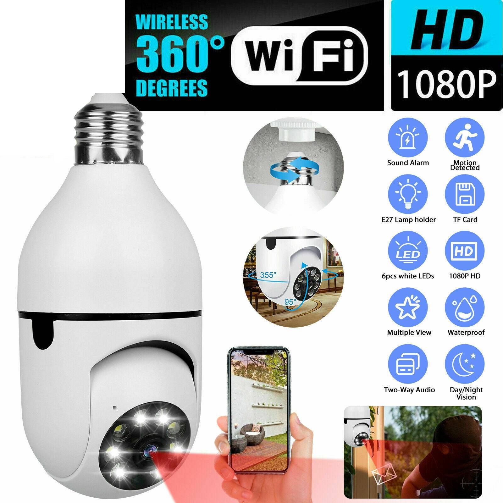 IR E27 Light Bulb Camera 1080P HD Wireless Wifi Smart Home Security Camera view 12