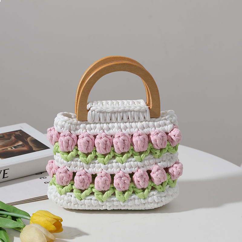 Cloth Line Crochet Knitting Tulips Handbags view 11