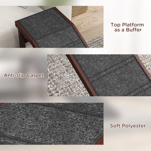PawHut Dog Ramp For Bed, Pet Ramp For Dogs With Non-Slip Carpet And Top Platform, 74 X 16 X 25, Brown view 5
