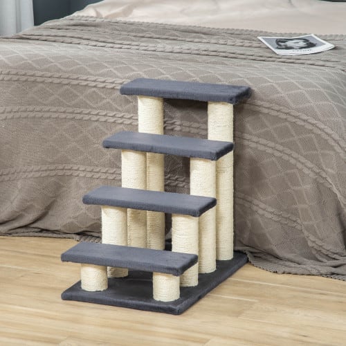 PawHut Cat Tree With 4 Steps For High Beds Couch, Cute Stair Shaped Cat Tree For Indoor Cats Or Dogs W Sisal Scratching Post, Climbing, Playing, Gray view 5