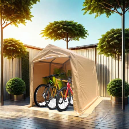7x12ft Outdoor Portable Gazebo Storage Shelter Shed With 2 Roll Up Zipper Doors & Vents Carport For Motorcycle Waterproof And UV Resistant Anti-Snow Portable Garage Kit Tent, Sand view 6