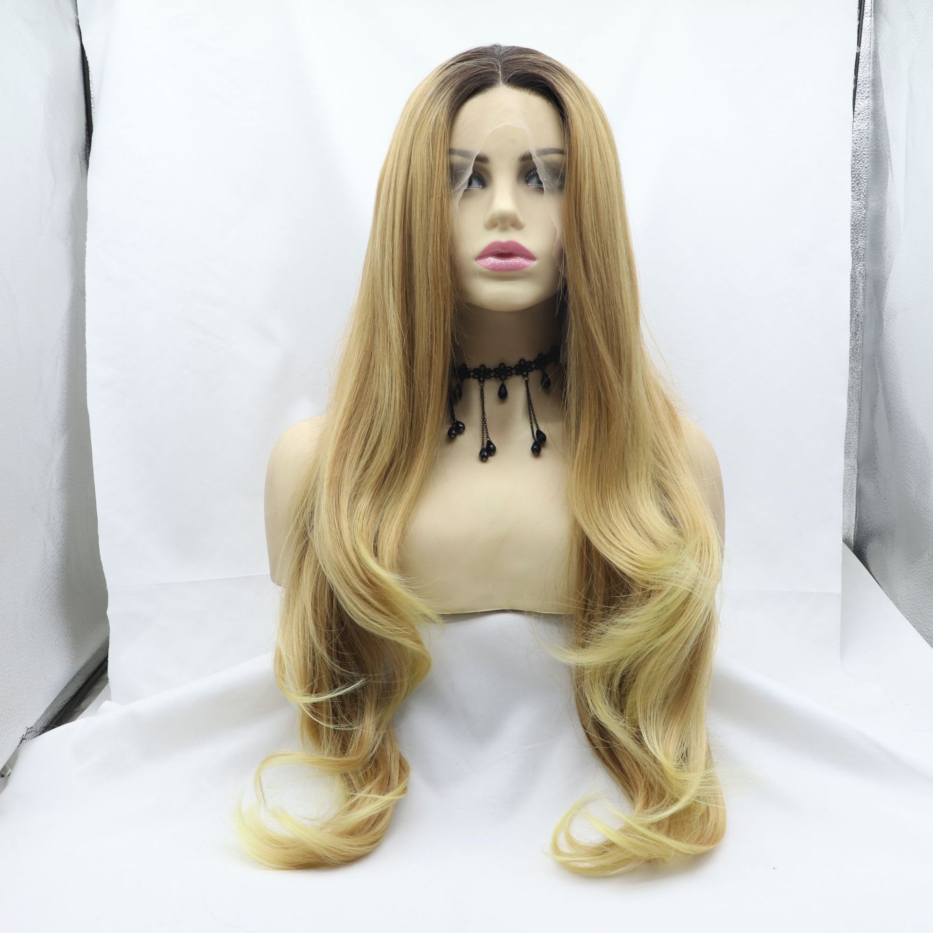 Front Lace Half Hand Hook Gradient Color Long Curly Head Cover view 6
