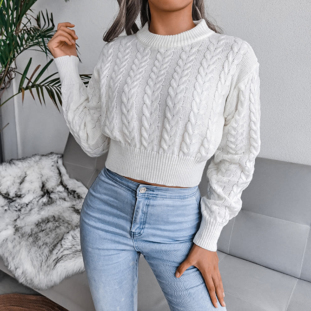 Cable Knit Waist Cinched Cropped Sweater view 4