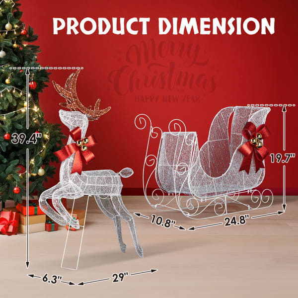 211X27.5X100cm Deer Sled, White Light, Powder Mesh, Christmas Lights, Reindeer view 11