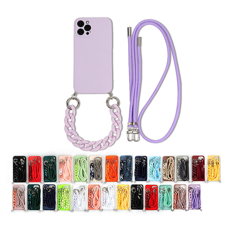 Solid Color Diagonal Double Lanyard Mobile Phone Case