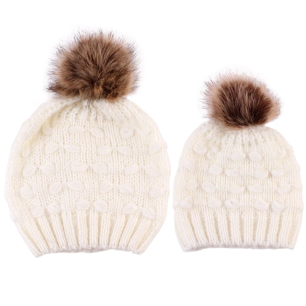 Parent-child Knitted Hat Manufacturers Spot Butterfly Fur Ball Warm Hat view 2