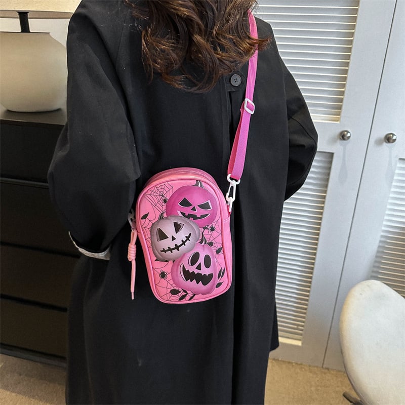 Halloween Graffiti Phone Bag Girls Funny Cartoon Pumpkin Ghost Bat Print Crossbody Bag For Women Mini Personality Creative Shoulder Bags view 9