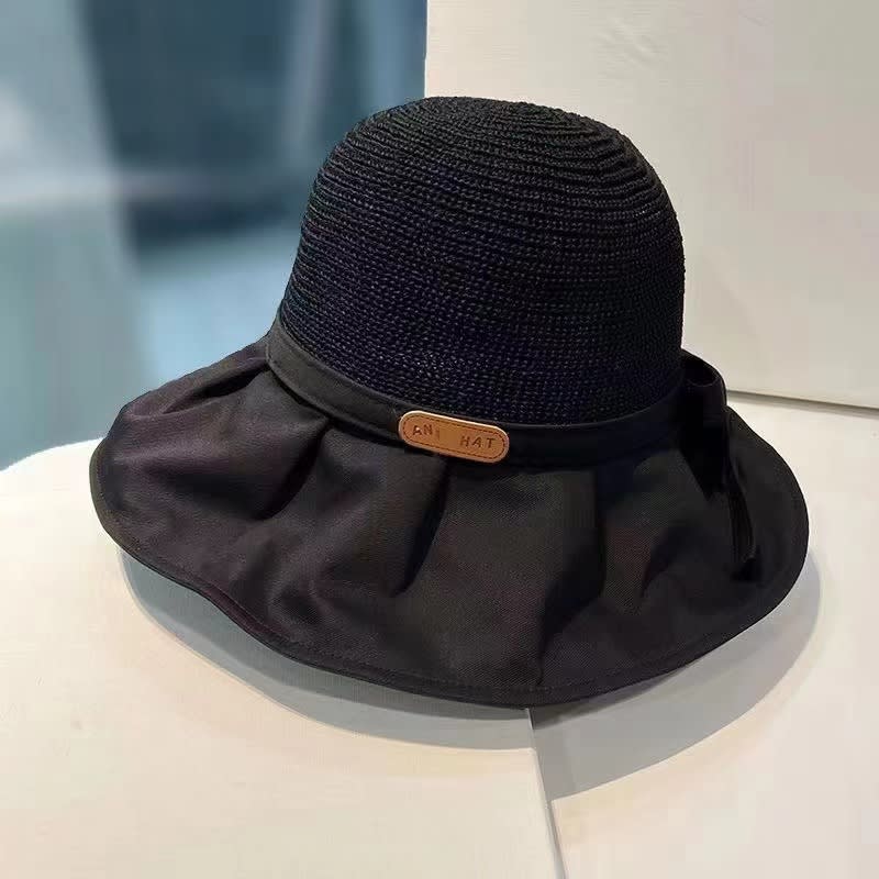 Bow Fisherman Hat Summer Straw Sunhat With Large Brim Anti-UV Sunshade And Face Protection Hat Outdoor view 5