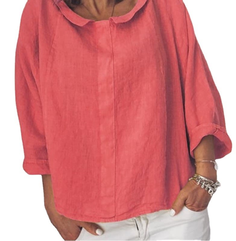 Round Neck Short Sleeve Cotton And Linen Pullover T-shirt view 2