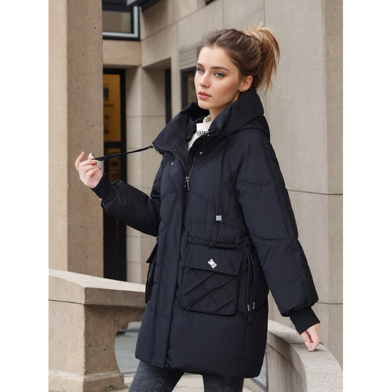 Winter Warm Hooded Coat With Pockets Fashion Solid Color Thicken Straight Cotton Jacket For Women Outerwear Clothing view 5