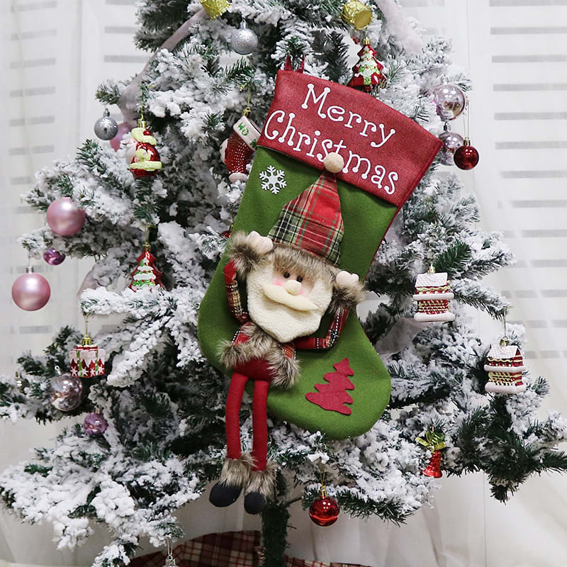 New Year Xmas Big Stockings Set Decorations Christmas 3D Plush Big Sock Christmas Tree Pendant Decorating Supplies view 3