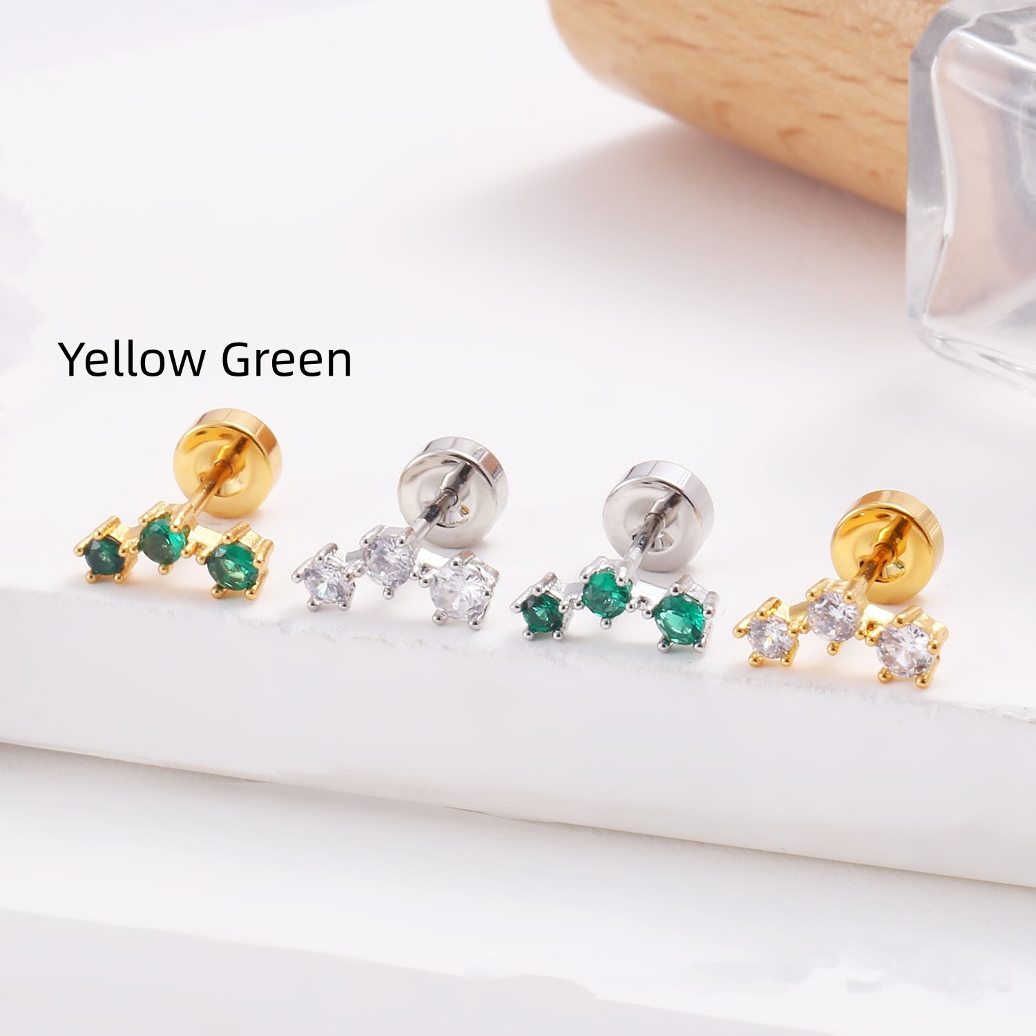 Stainless Steel Lip Studs With Heart-shaped Zircon Earrings view 3