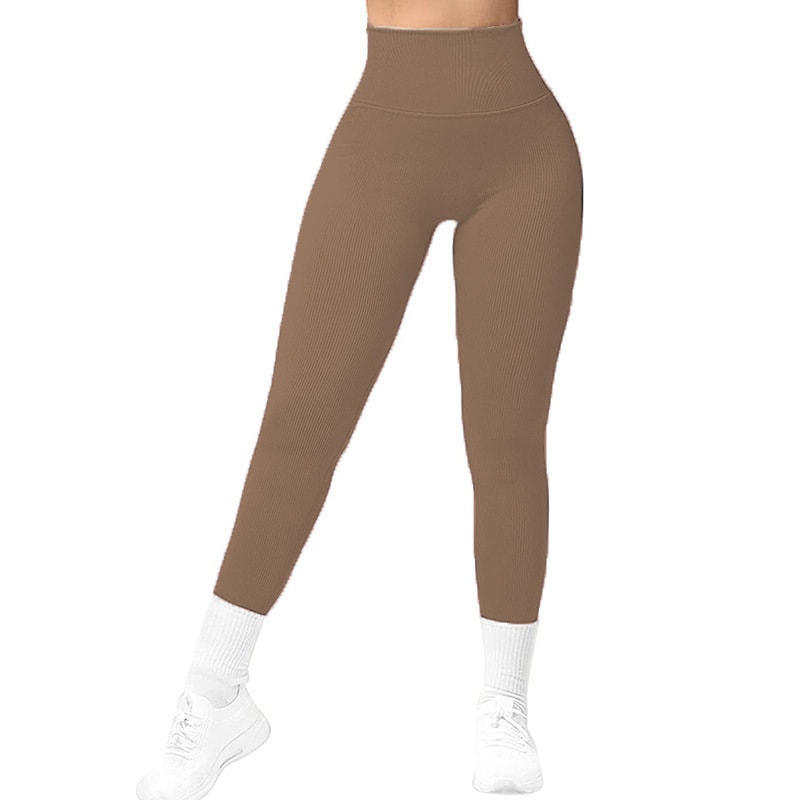 High Waist Seamless Leggings Threaded Knitted Fitness Pants Solid Women's Slimming Sports Yoga Pants Elastic Running Sport Leggings view 12
