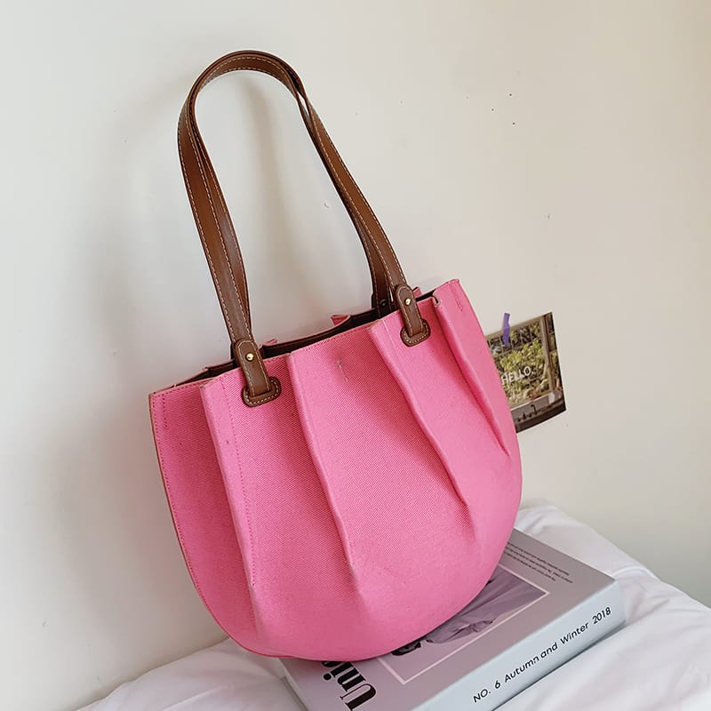 New Fashion Canvas Denim Pleated Tote Shoulder Bag view 4