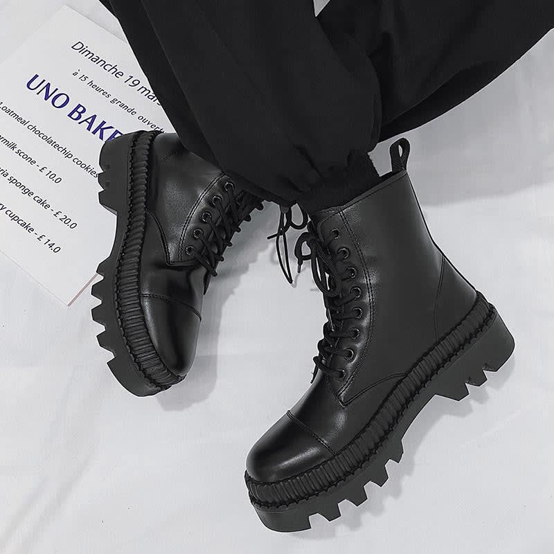 Fashionable And Simple Men's High-top Side Zipper Leather Boots view 6