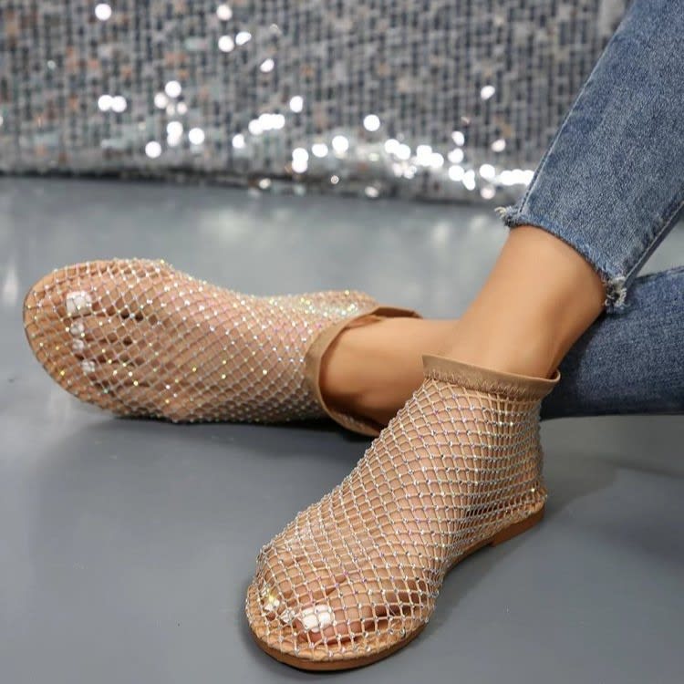 New Hollow Flat Sandals With Rhinestone Design Summer Fashion Round Toe Shoes For Women view 2