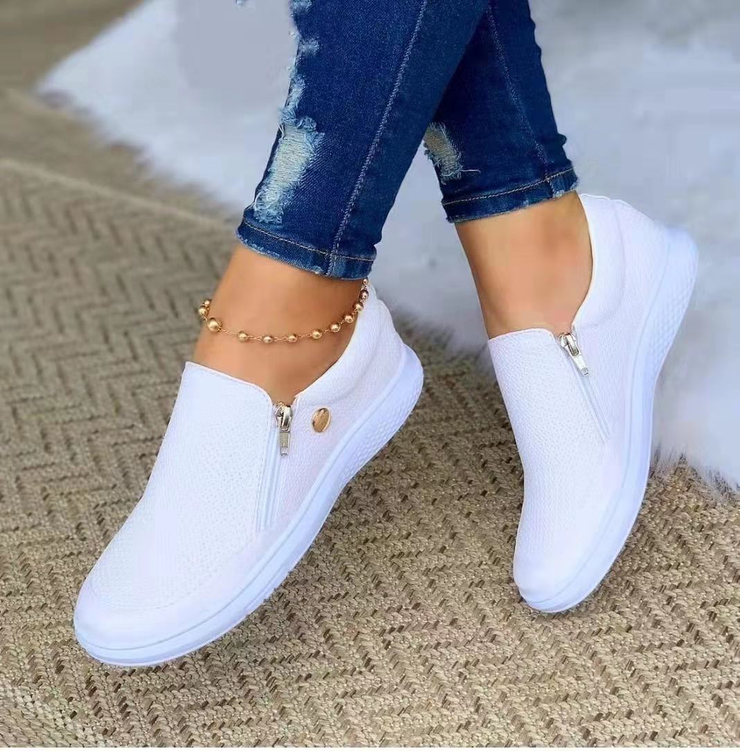 Women's Flats Sneakers Side Zipper Round Toe Walking Shoes Fall Spring view 2