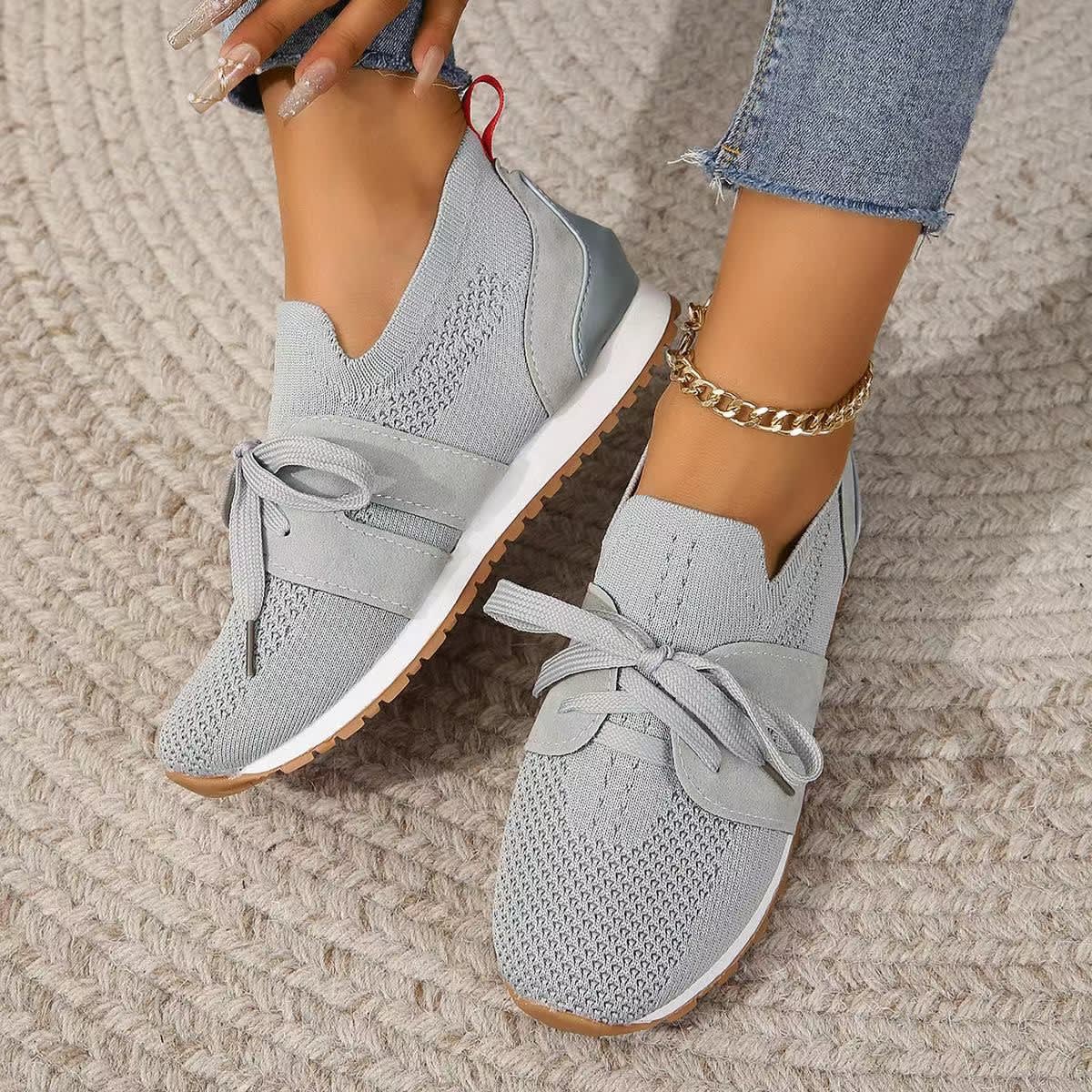 New Lace Up Mesh Flats Shoes For Women Breathable Casual Breathable Walking Wedges Shoes view 5