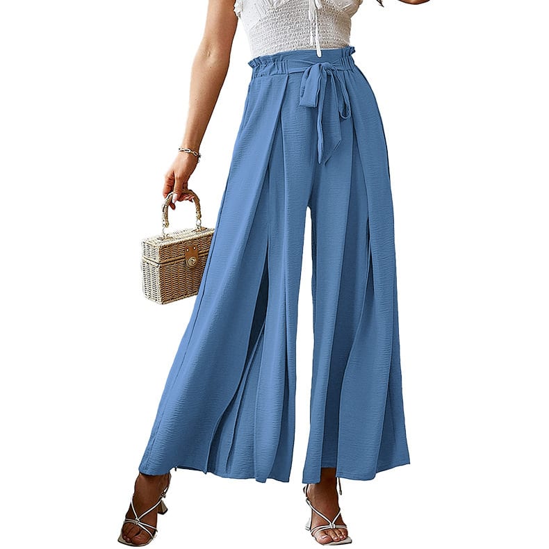 European And American Bow Loose High Waist Pleated Wide Leg Pants view 2