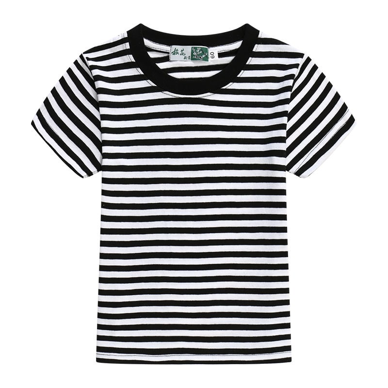 Children's Blue And White Stripes Round Neck Short Sleeve view 7