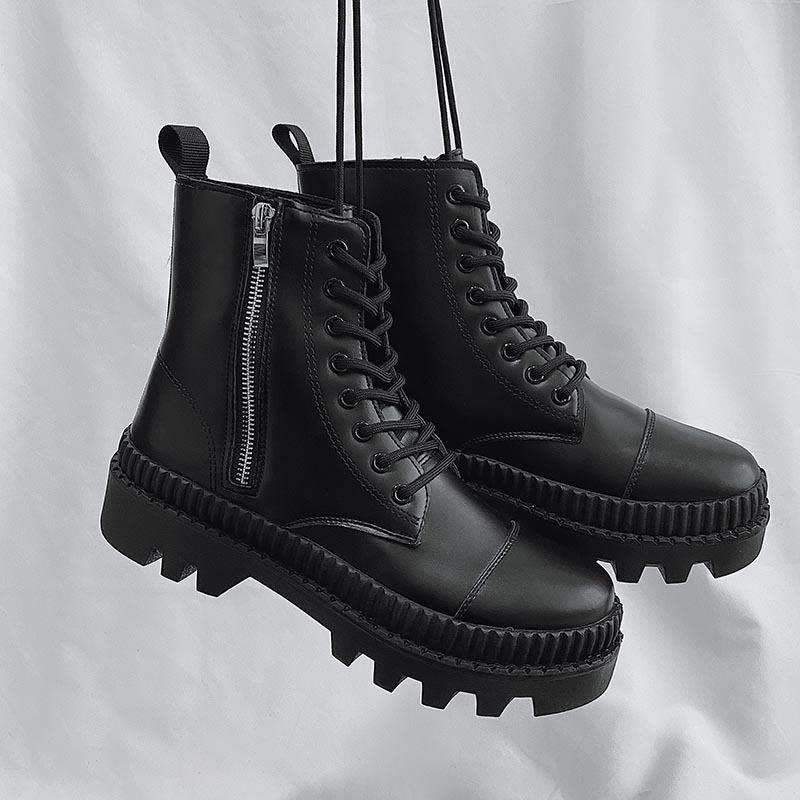 Fashionable And Simple Men's High-top Side Zipper Leather Boots
