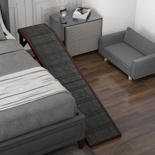 PawHut Dog Ramp For Bed, Pet Ramp For Dogs With Non-Slip Carpet And Top Platform, 74 X 16 X 25, Brown view 1