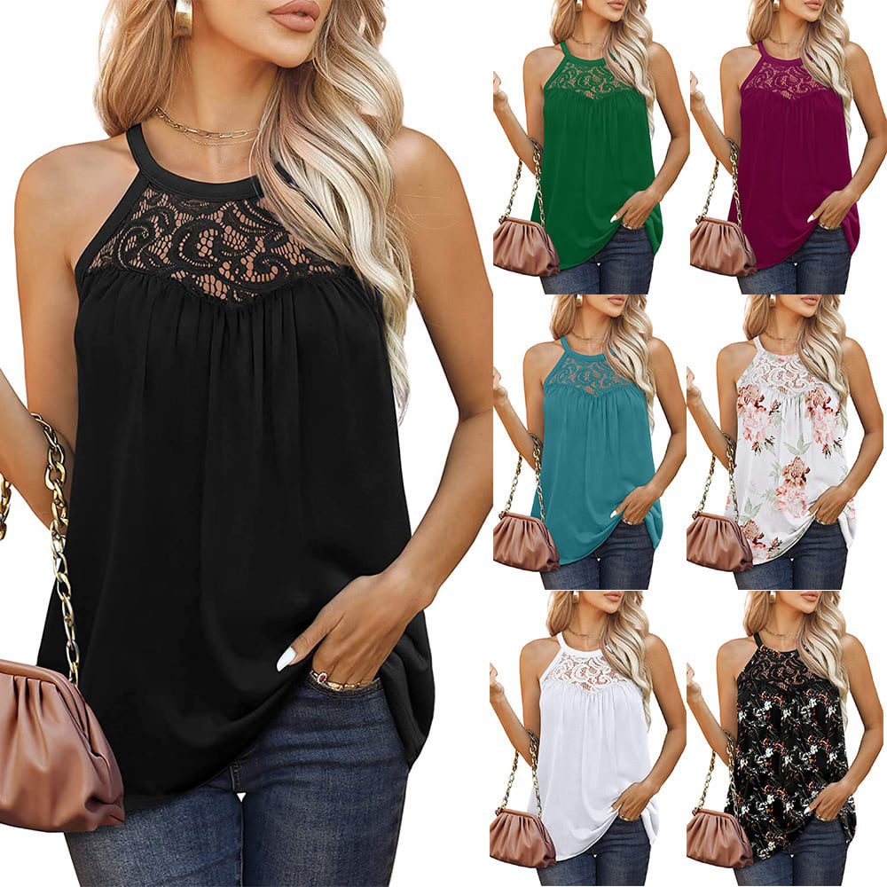Womens Tank Tops Loose Fit Summer Lace Halter Tops Sleeveless Shirts view 7