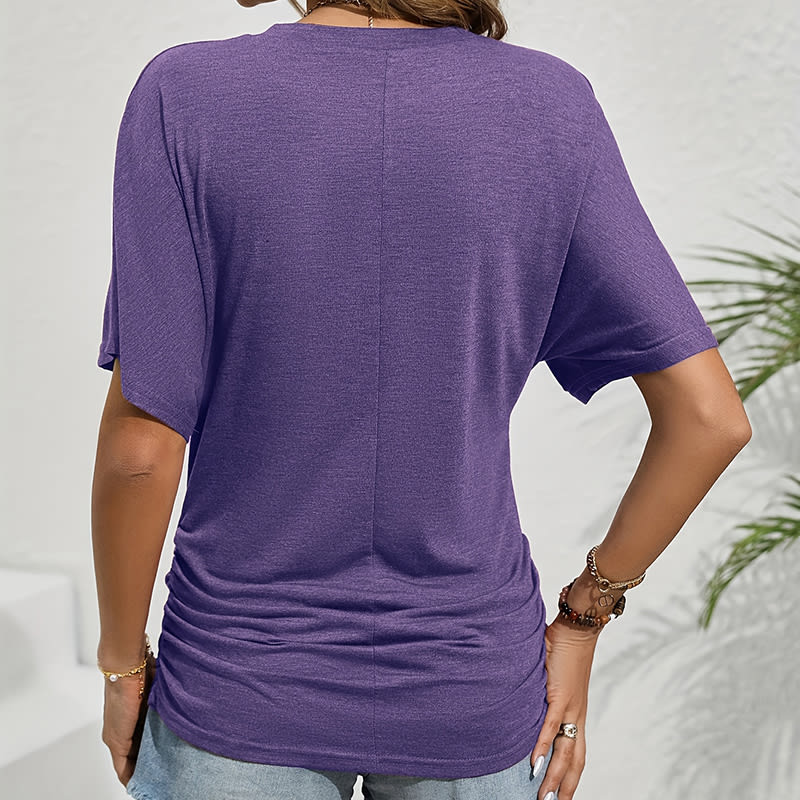 Women's Slim-Fit Ruched Short Sleeve T-Shirt Crewneck Casual Fitted Top view 55