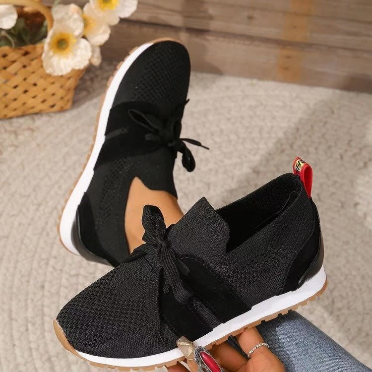 New Lace Up Mesh Flats Shoes For Women Breathable Casual Breathable Walking Wedges Shoes view 4