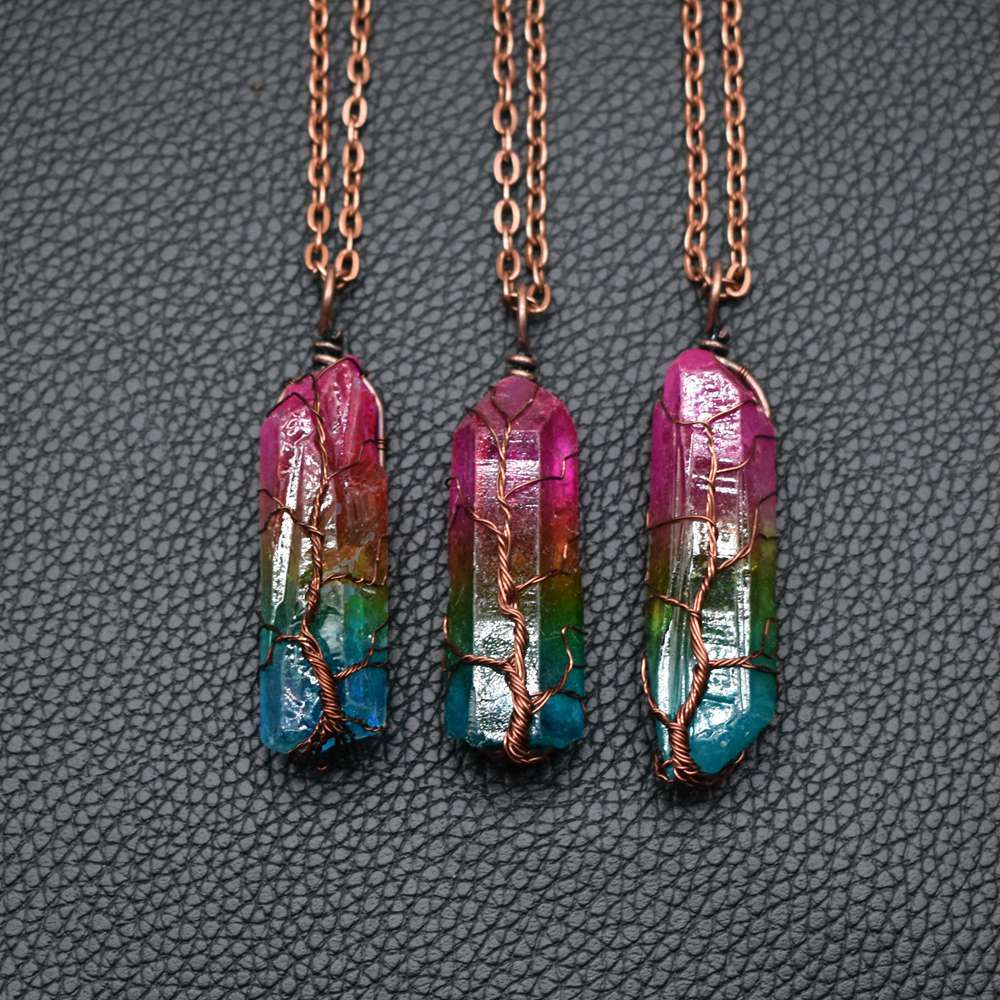 Hot Selling Stone Crystal Pillar Tree Of Life Pendant Ins Fashion Necklace view 8