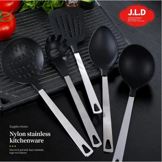 Cooking Utensil Set Premium 5 Piece Kitchen Utensil Set - Stainless Steel Handle And Nylon Faucet, Non-Stick, Heat Resistant, For Home, Kitchen Gift view 4