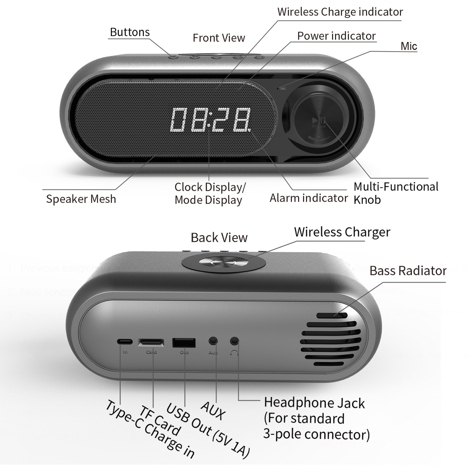 Bedside Wireless Charging Audio LED Alarm Clock view 5