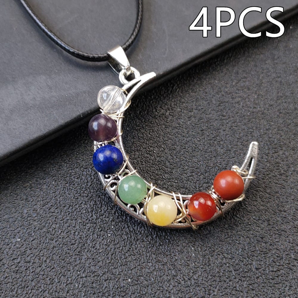 Crystal Stone Seven Chakras Moon Pentagram Necklace view 7