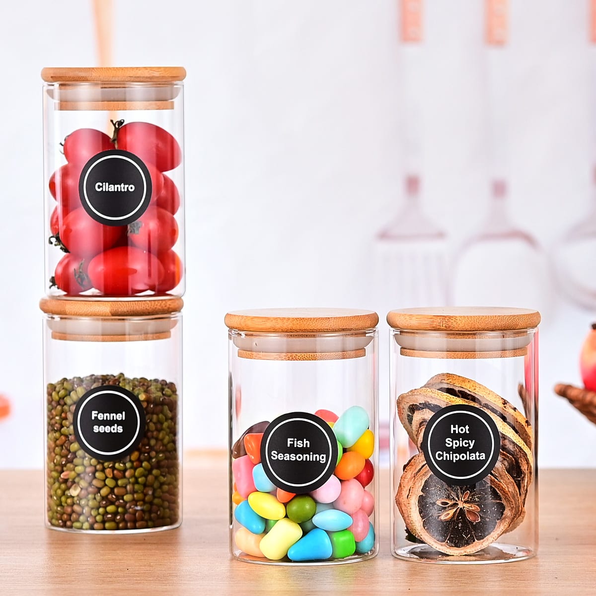 12 Pcs Round Spice Jars With Bamboo Lids And Stickers, Glass Storage Jars, Candy Jars, Coffee Jars, Salt Jars, Pepper Jars, Tea Jars view 21