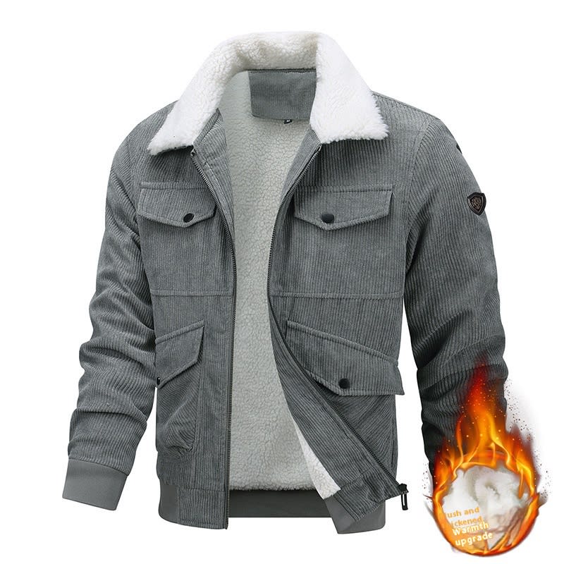 Winter Lapel Fleece Jacket With Pockets Warm Thicken Cotton Coat Men's Clothing view 2