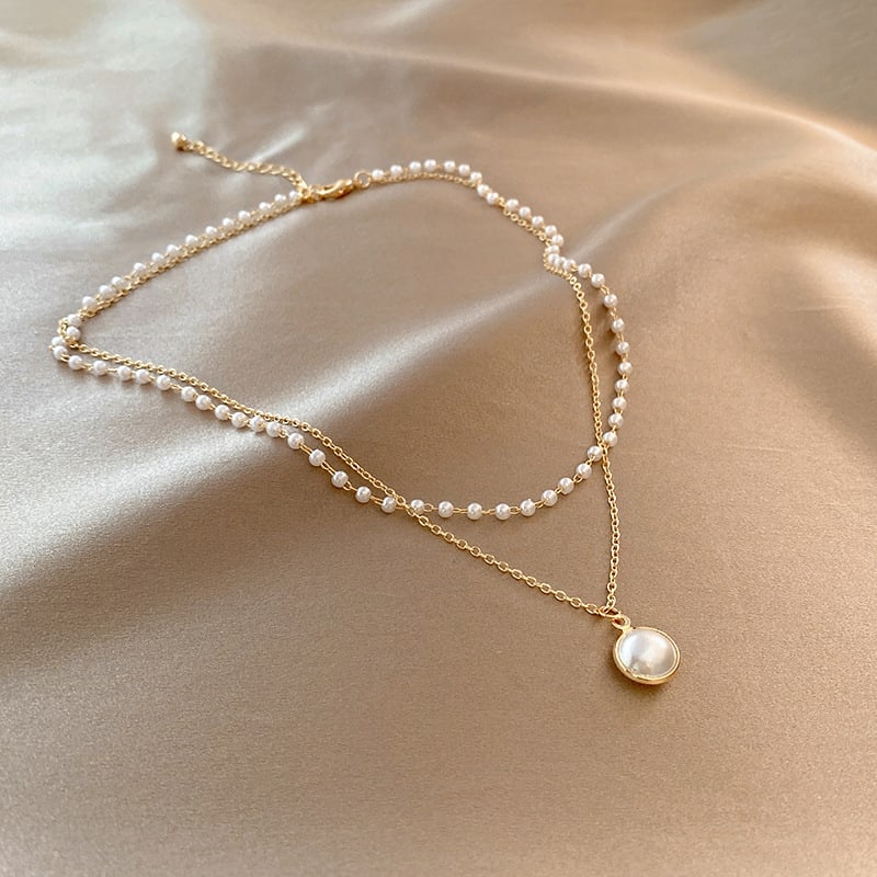 Summer Double-layer Pearls Necklace INS Fashion Clavicle Chain Necklace Jewelry For Beach view 4