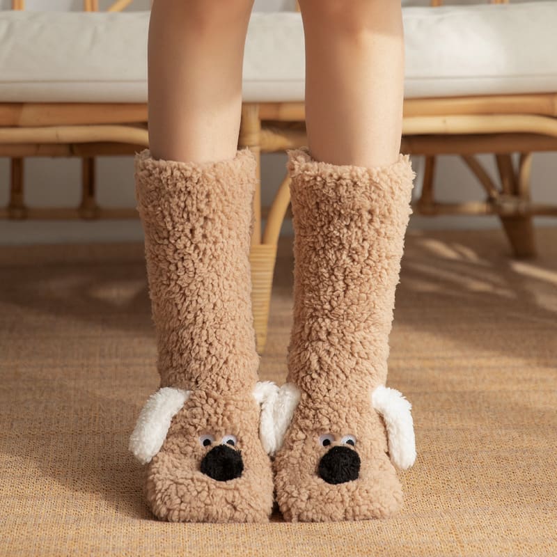 Cute Cartoon Dog Floor Socks Winter Warm Non-slip Plush Socks For Women view 8