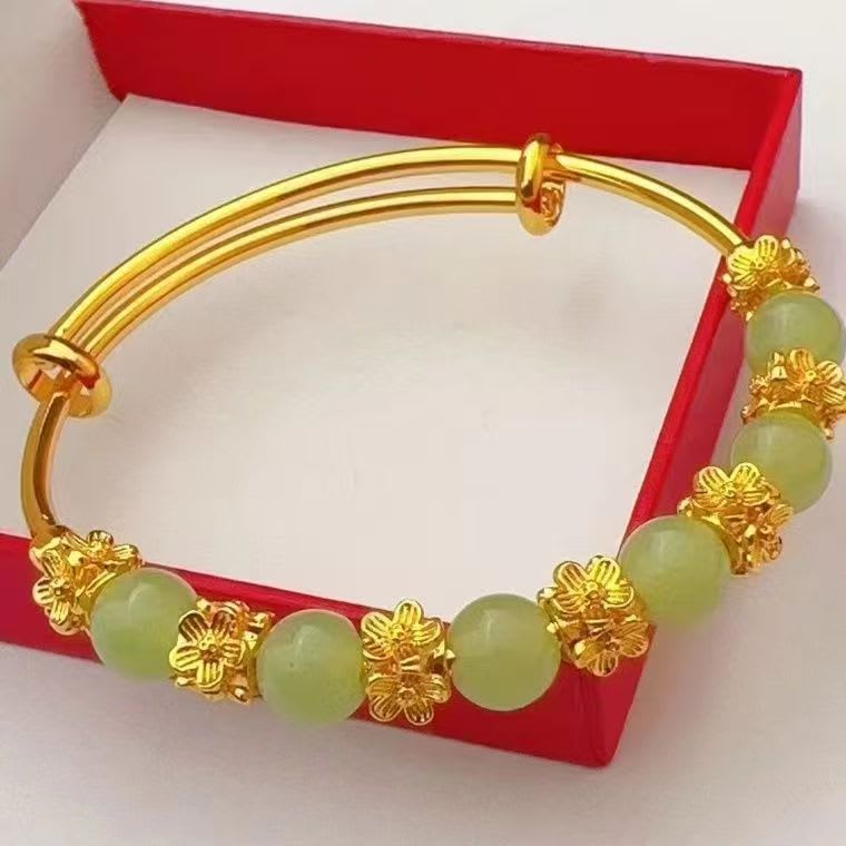 Brass Gold-plated Chalcedony Flower Pull Bracelet Hand Accessory Ancient Style Women's Light Luxury Versatile High-end Feeling Bracelet view 3