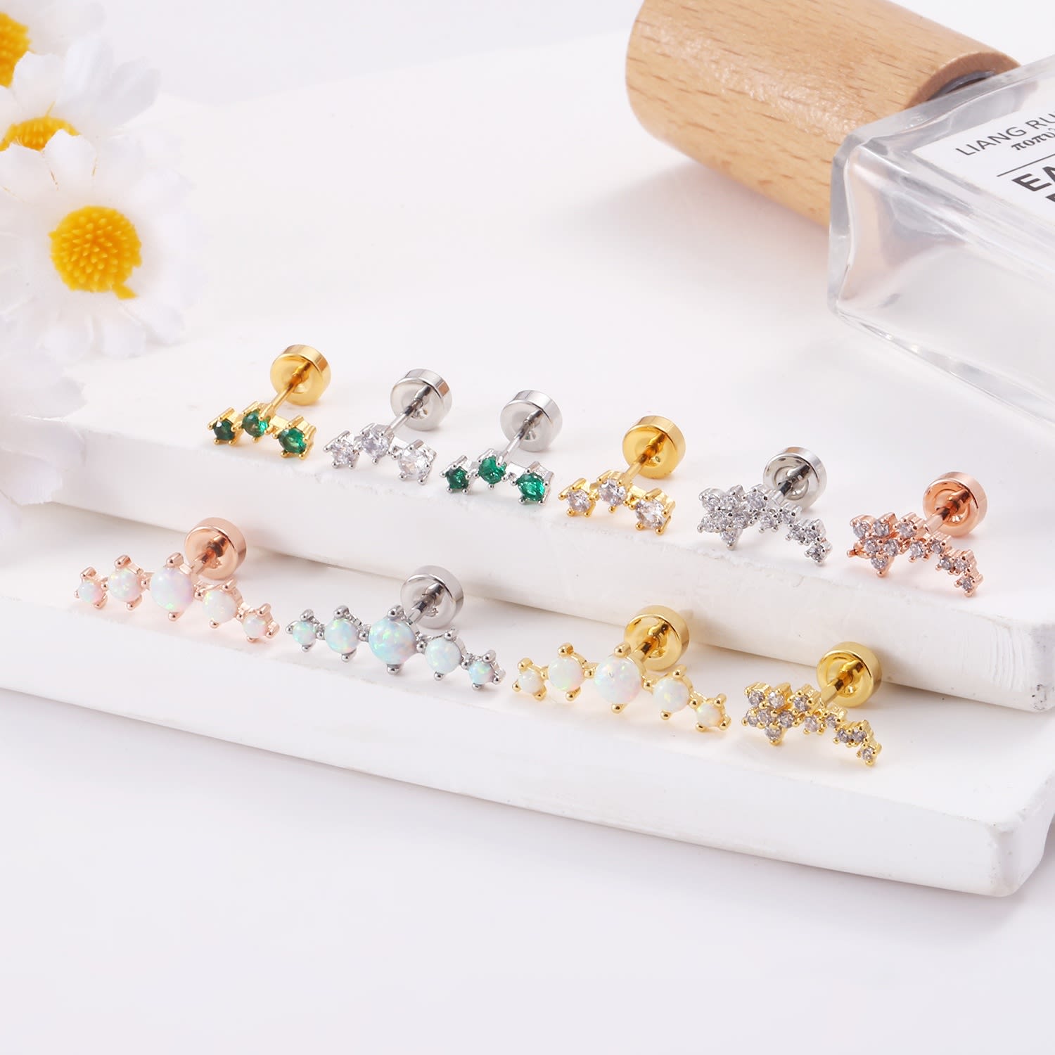 Stainless Steel Lip Studs With Heart-shaped Zircon Earrings view 7