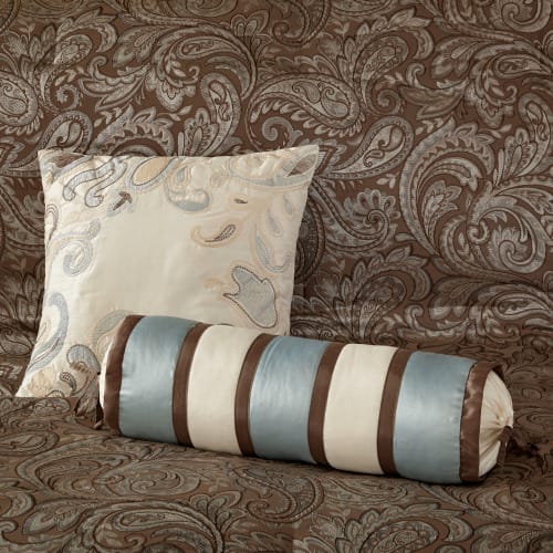 12 Piece Comforter Set With Cotton Bed Sheets Blue Brown Full view 3