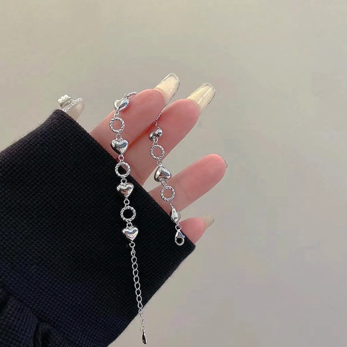 1pc 999 Sterling Silver Heart & Twisted Ring Link Bracelet, Sweet Minimalist Style, Perfect For Daily Wear & Valentine's Gifts view 7