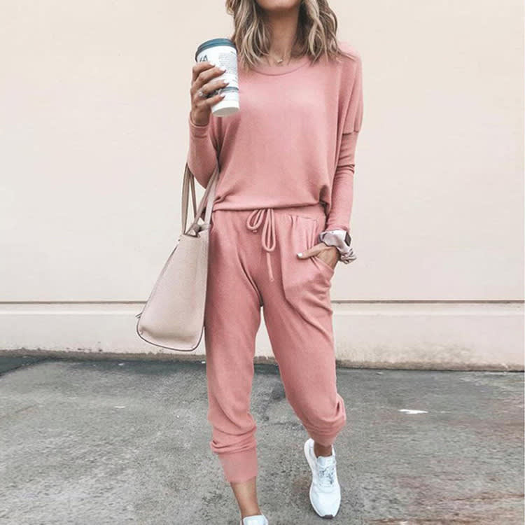 Women's Long Sleeve Suit Fashion Pullover Top And Pockets Drawstring Long Pants Solid Color Casual Sports Trouser Suit Clothing view 15