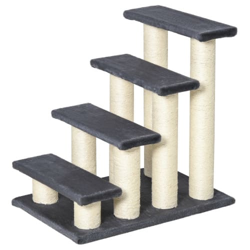 PawHut Cat Tree With 4 Steps For High Beds Couch, Cute Stair Shaped Cat Tree For Indoor Cats Or Dogs W Sisal Scratching Post, Climbing, Playing, Gray view 4