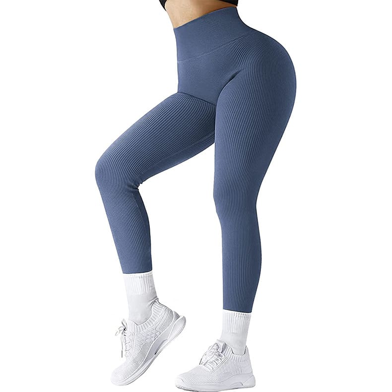 High Waist Seamless Leggings Threaded Knitted Fitness Pants Solid Women's Slimming Sports Yoga Pants Elastic Running Sport Leggings view 19