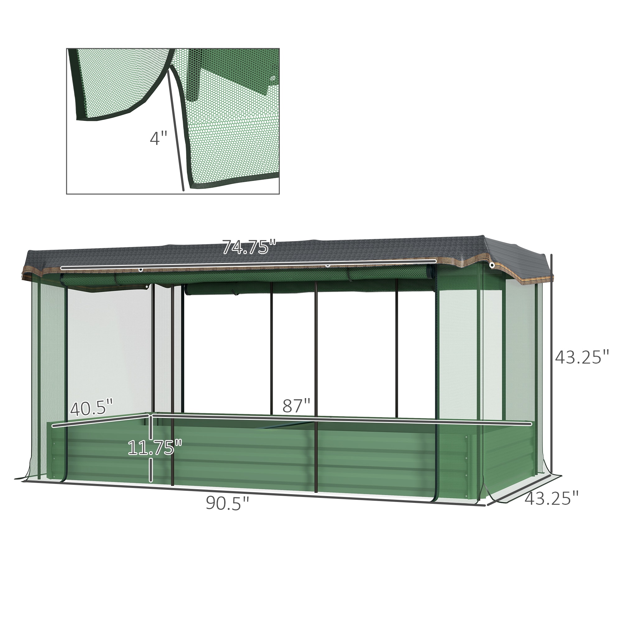 Galvanized Steel Planter Box With Crop Cage And Shade Cloth, Raised Garden Bed-Green view 8