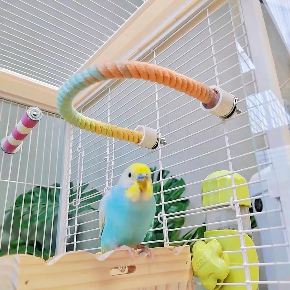 Gradient Colorful Bird Rope Perch Stand For Bird Cages Bendable Climbing Rope Cage Accessory Toy For Cockatiel Parakeet Sugar Glider view 3