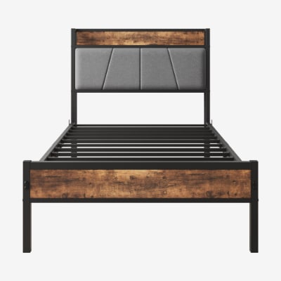 Twin Size Bed Frame, Storage Headboard With Charging Station, Solid And Stable, No Box Spring Needed, Easy Assembly view 14