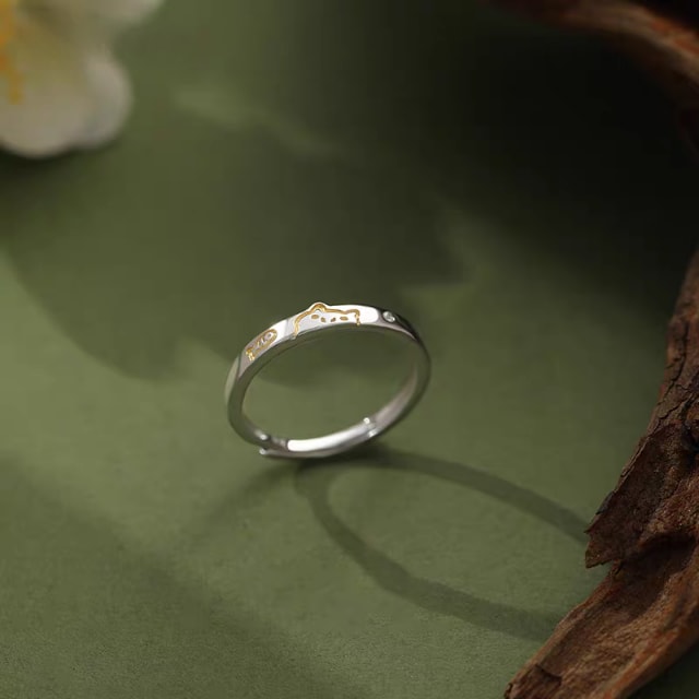 1 Pair 999 Sterling Silver Cat & Dog Couple Rings, Cute Two-Tone Design, Suitable For Daily Wear & Valentine's Gifts view 7