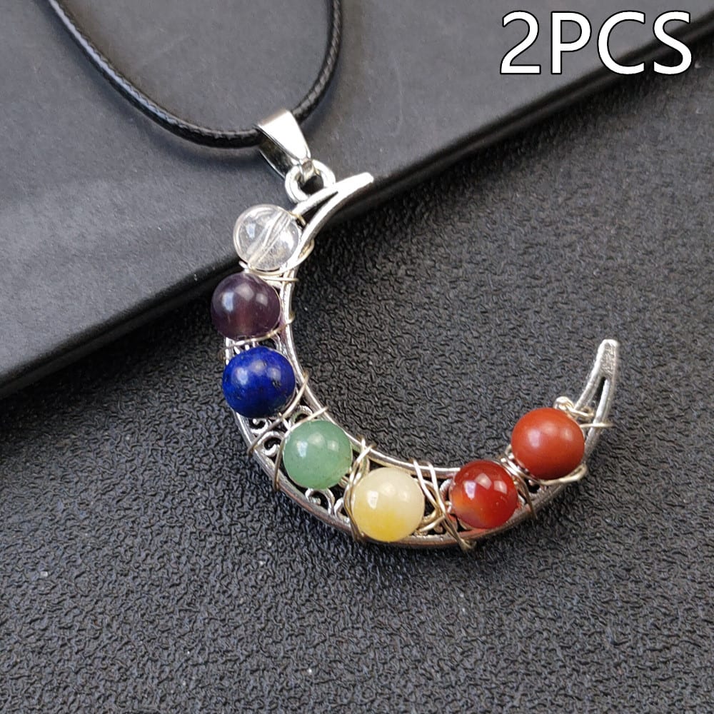 Crystal Stone Seven Chakras Moon Pentagram Necklace view 15